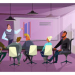 Business people discussing company finances vector illustration