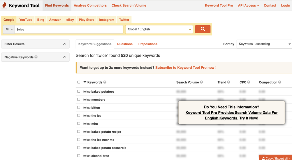 keyword tool